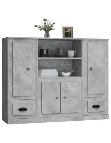 Credenze 3 pz Grigio Cemento in Legno Multistrato