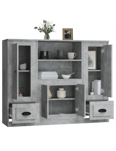 Credenze 3 pz Grigio Cemento in Legno Multistrato