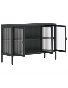 Credenza Nera 105x35x70 cm Vetro e Acciaio 2