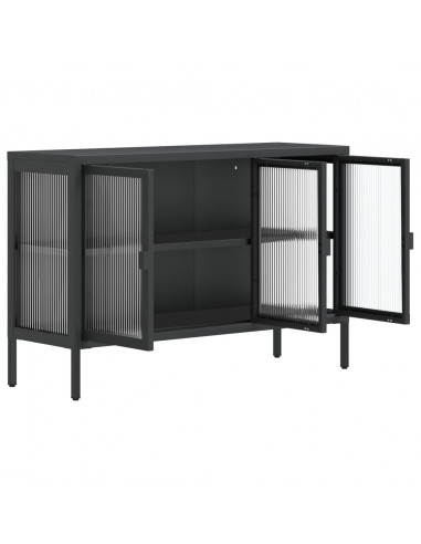Credenza Nera 105x35x70 cm Vetro e Acciaio