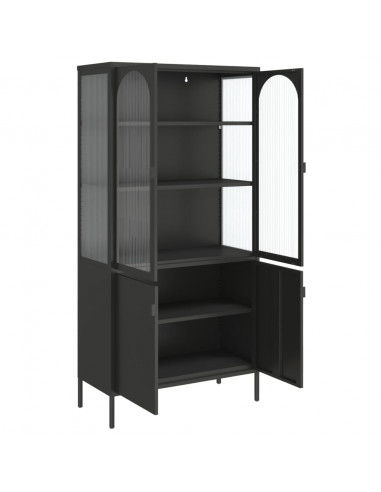 Credenza Nera 90x40x180 cm Vetro e Acciaio