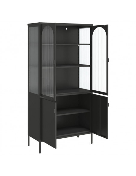 Credenza Nera 90x40x180 cm Vetro e Acciaio