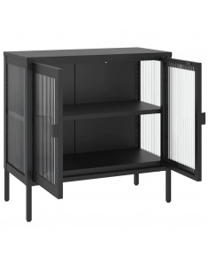 Credenza Nera 70x35x70 cm Vetro e Acciaio 2