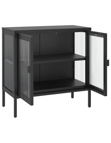 Credenza Nera 70x35x70 cm Vetro e Acciaio