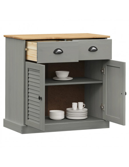 Credenza Cassetti VIGO Grigia 78x40x75 cm Legno Massello Pino