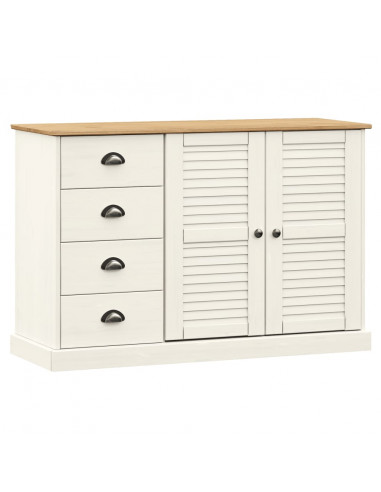 Credenza Cassetti VIGO 113x40x75 cm Legno Massello Pino Bianco