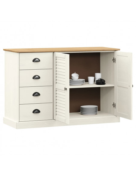 Credenza Cassetti VIGO 113x40x75 cm Legno Massello Pino Bianco