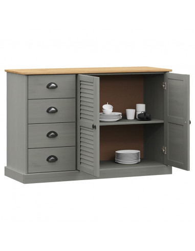 Credenza Cassetti VIGO 113x40x75 cm Legno Massello Pino Grigio