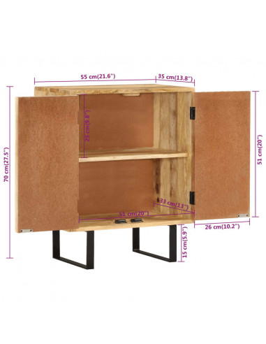 Credenza con 2 Ante 55x35x70 cm in Legno Massello di Mango