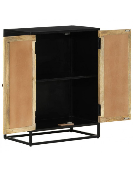 Credenza con 2 Ante 55x35x75 cm Legno Massello di Mango e Ferro