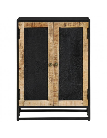 Credenza con 2 Ante 55x35x75 cm Legno Massello di Mango e Ferro