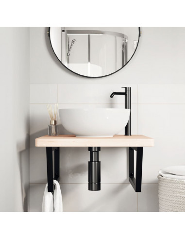 Ripiano a Parete per Lavabo in Acciaio e Massello di Rovere