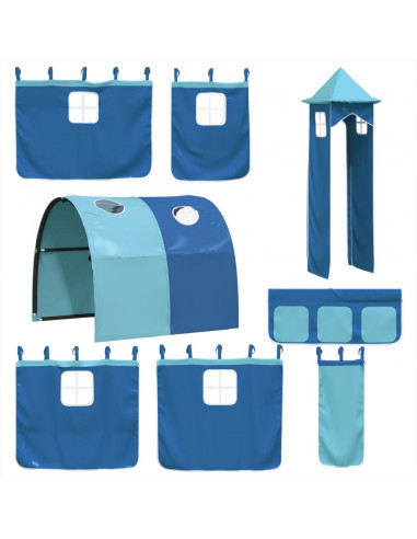 Letto a Soppalco con Torre Bambini Blu 80x200cm Massello Pino
