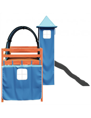 Letto a Soppalco con Torre Bambini Blu 80x200cm Massello Pino