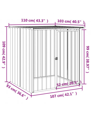 Casetta per Cani con Tetto Nero 110x103x109 cm Acciaio Zincato