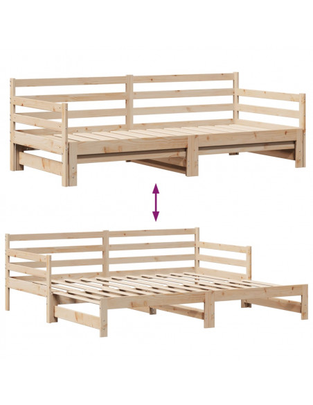 Dormeuse con Letto Estraibile e Cassetti 90x200cm Massello Pino