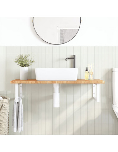 Ripiano a Parete per Lavabo in Acciaio e Massello di Rovere