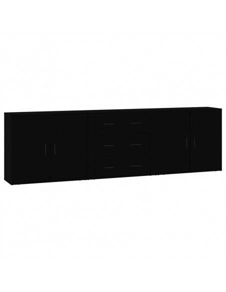 Credenze 3 pz Nere in Legno Multistrato