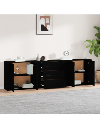 Credenze 3 pz Nere in Legno Multistrato