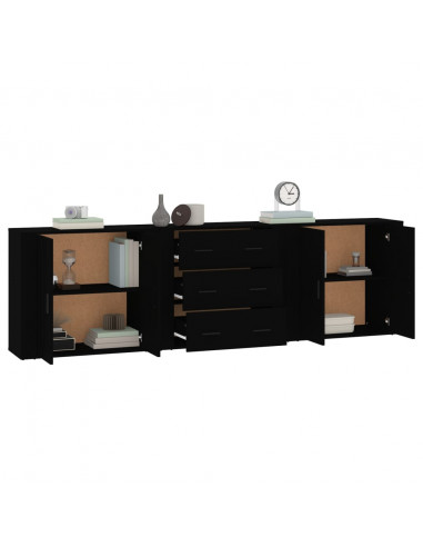 Credenze 3 pz Nere in Legno Multistrato