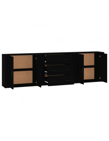 Credenze 3 pz Nere in Legno Multistrato