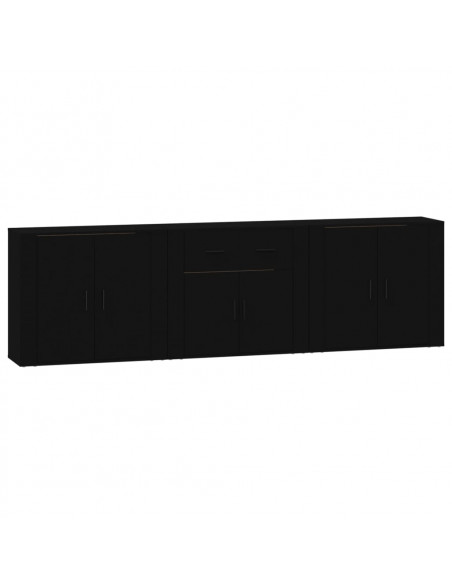Credenze 3 pz Nere in Legno Multistrato