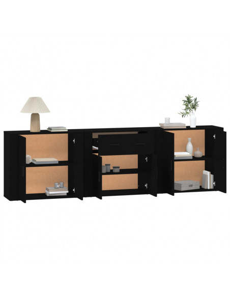 Credenze 3 pz Nere in Legno Multistrato