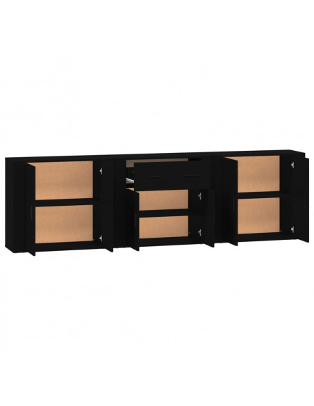Credenze 3 pz Nere in Legno Multistrato