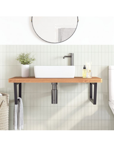 Ripiano a Parete per Lavabo in Acciaio e Massello di Faggio