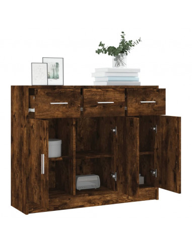 Credenza Rovere Fumo 91x28x75 cm in Legno Multistrato