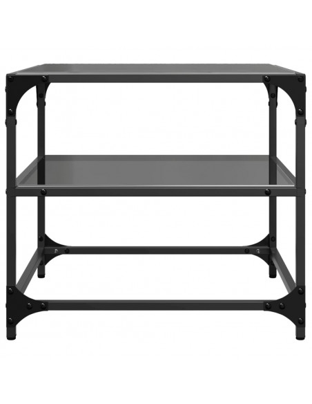 Tavolino con Piano in Vetro Nero 50x50x45 cm Acciaio