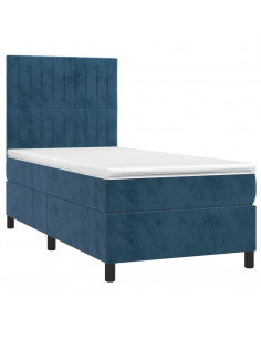 Letto a Molle con Materasso e LED Blu Scuro 80x200cm in Velluto 2