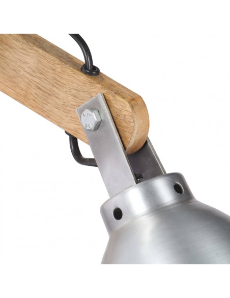 Lampada da Parete E27 Argento Legno Massello di Mango e Ferro