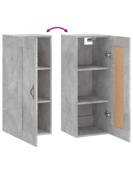 Mobile a Parete Grigio Cemento 34,5x34x90 cm Legno Multistrato