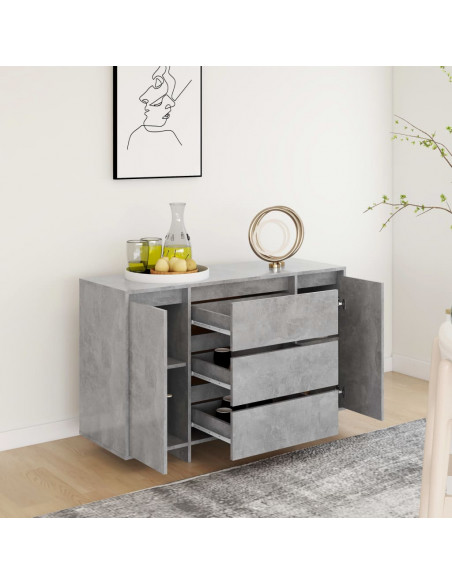 Credenza con 3 Cassetti Grigio Cemento 120x41x75 cm Truciolato
