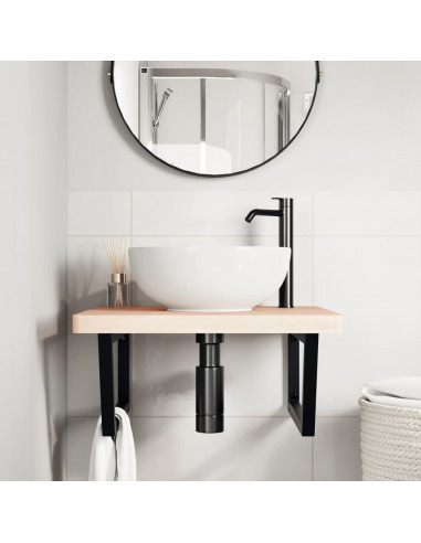 Ripiano a Parete per Lavabo in Acciaio e Massello di Faggio