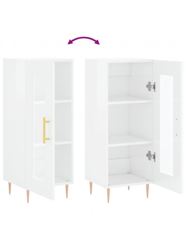 Credenza Bianco Lucido 34,5x34x90 cm in Legno Multistrato