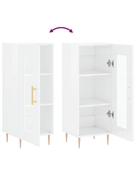 Credenza Bianco Lucido 34,5x34x90 cm in Legno Multistrato