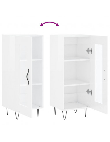 Credenza Bianco Lucido 34,5x34x90 cm in Legno Multistrato