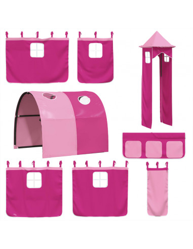 Letto a Soppalco con Torre Bambini Rosa 80x200cm Massello Pino