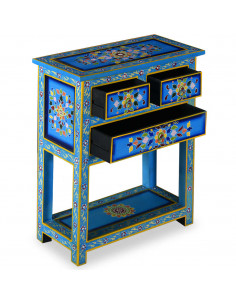 Credenza con Cassetti Massello di Mango Turchese Dipinta a Mano 2