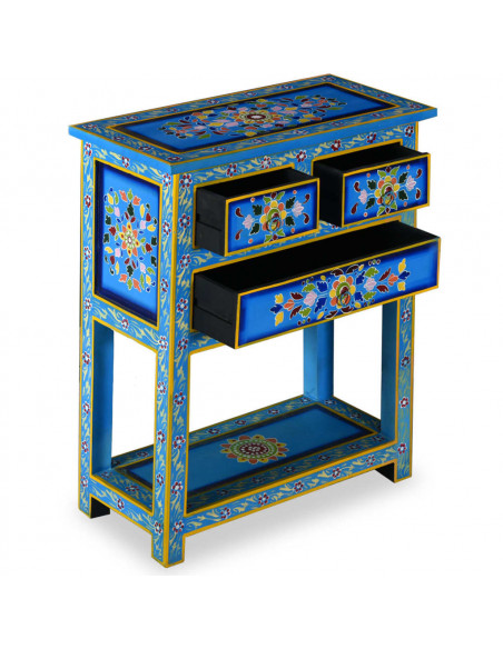 Credenza con Cassetti Massello di Mango Turchese Dipinta a Mano