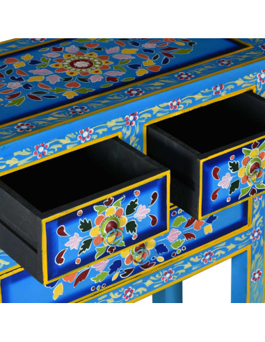 Credenza con Cassetti Massello di Mango Turchese Dipinta a Mano