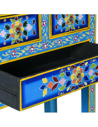 Credenza con Cassetti Massello di Mango Turchese Dipinta a Mano