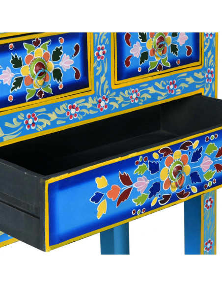 Credenza con Cassetti Massello di Mango Turchese Dipinta a Mano