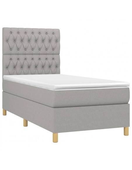 Letto a Molle Materasso e LED Grigio Chiaro 100x200 cm Tessuto