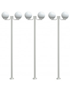 Lampade da Terra per Esterni 3pz Argento 215cm in Acciaio Inox 2