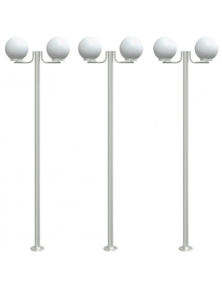 Lampade da Terra per Esterni 3pz Argento 215cm in Acciaio Inox