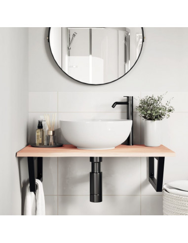 Ripiano a Parete per Lavabo in Acciaio e Massello di Rovere