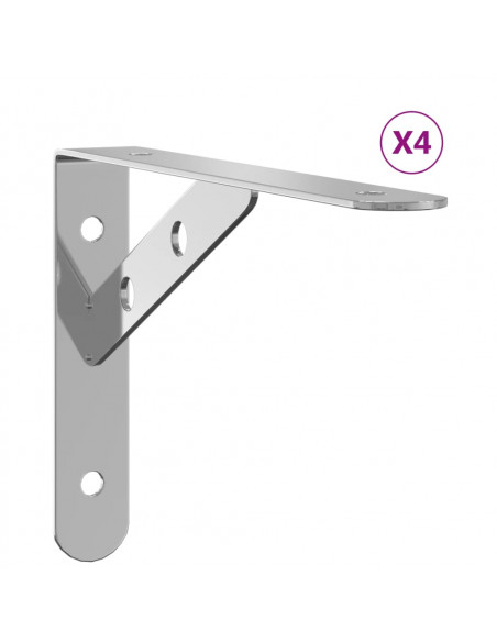 Staffe per Mensola 4 pz 20x2,5x14 cm in Acciaio Inox Argento